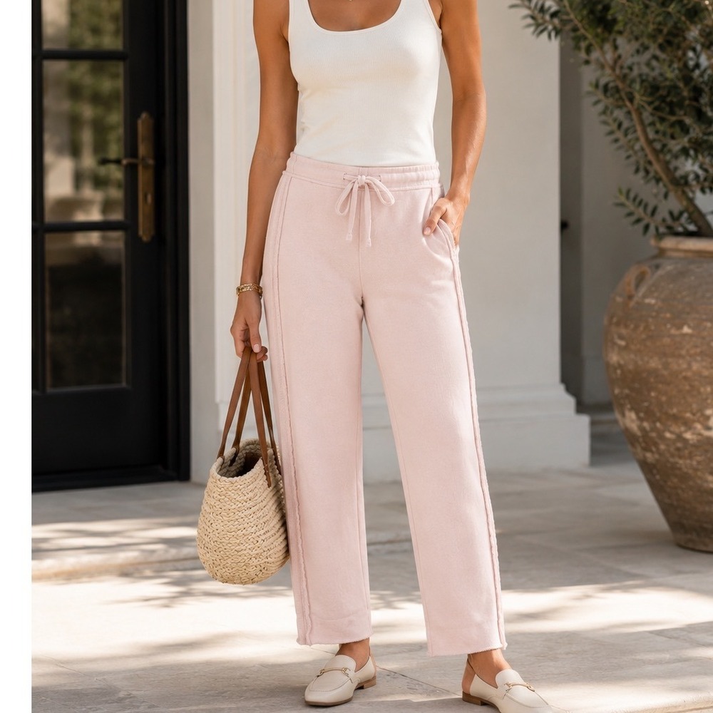 Frank & Eileen Bella Sweatpants Womens XL Pink Raw Hem Wide Leg Old Money Staple